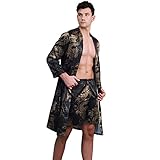 COSOSA Satin Bademantel Mit Shorts Für Herren-Seide Morgenmantel Drucken Kimono Lang H