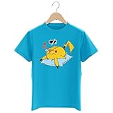 OKIWOKI Pokémon Lustiges Türkis Jungen Kinder T-Shirt - Pikachu (Pokémon Parodie signiert Hochwertiges T-Shirt in Größe 9-10 Jahren - Ref : 859)