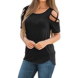 Tshirt Damen V-Ausschnitt Sommer Off Shoulder Sommer Lässig Tee Shirt Bedruckt Basic Shirt Bequem Teenager Modern Frauen Aufdruck Sexy Oberteil Tshirt Damenmode Sweatshirt D