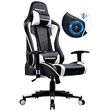 GTPLAYER Gaming Stuhl mit Lautsprecher Bürostuhl Schreibtischstuhl Serie Musik Audio Gamer Stuhl Drehstuhl Ergonomisches PC Stuhl Multi-Funktion E-Sports Chefsessel (Schwarz-weiß) gtracing S