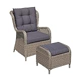 Green Spirit - Garten-Sessel mit Hocker Stavanger - Braun-Grau, Polyrattan, Wetterfest - Garten-Stuhl Set mit Sessel, Hock