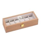 Maverton Uhrenbox mit Gravur für 6 Uhren - Uhrenschachtel Uhrenaufbewahrungsbox aus Holz - personalisiert - braun 31x11x8cm - Geschenk zum Geburtstag für Männer - Löw