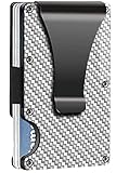 MUCO Kreditkartenetui mit Geldklammer, Kartenetui RFID NFC Schutz, Kreditkarten Organizer für Minimalisten, Mini Kohlefaser Geldbörse Damen und Herren (Silber)