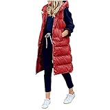 Damen Kapuzenjacke Hoodie, Damen Weste Lang Mantel Outwear Ärmellose mit Kapuze Warm Steppweste Wintermantel Vest Leicht Daunenweste Winterjacke Warmer Daunenmantel mit Kapuze T