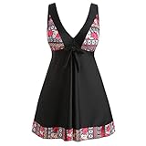 YUTRD Bjbjn Blumendruck Plus Größe Swimwear Sexy Frauen V-Ausschnitt Einteiler Badeanzug Hohe Taille Push Up Badeanzug Retro Groß