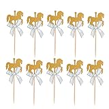NUOBESTY 20 Stücke Glitzer Karussell Kuchen Topper Schleife Pferd Kuchendeko Cupcake Picks Tortenstecker Kuchenstecker Baby Mädchen Geburtstag Kuchen Dekoration Hochzeit Party Dek