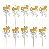 NUOBESTY 20 Stücke Glitzer Karussell Kuchen Topper Schleife Pferd Kuchendeko Cupcake Picks Tortenstecker Kuchenstecker Baby Mädchen Geburtstag Kuchen Dekoration Hochzeit Party Dek