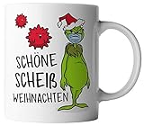 vanVerden Tasse - Schöne scheiß Weihnachten Christmas Grinch mit Maske - beidseitig Bedruckt - Geschenk Idee Kaffeetassen Weihnachtstasse, Tassenfarbe:Weiß