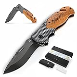 BERGKVIST® K20 Klappmesser (Zweihandmesser) mit Holzgriff & Titanium - Mitführen erlaubt - 3-in-1 Taschenmesser mit Glasbrecher und G