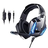 HKUJG Gaming Gaming-Headset Computer PS4-Headset Kabelgebundenes Computer-Headset Surround-Sound-Kopfhörer 3 5-mm-Klinke-Over-Ear-Gaming-Kopfhörer Mit Mikrofon LED-Lichtlautstärkeregelung,Blackb