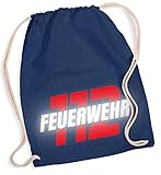 Shirt-Panda Sport Turnbeutel · Feuerwehr 112 · Baumwoll-Beutel mit Druck Reflektierend · Rucksack Tasche für Feuerwehrleute · Feuerwehrmann Zuziehbeutel · Dunkelblau (Druck Rot/Reflex)
