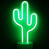 XIYUNTE Cactus Light Neon Signs - Neon Signs Lampen Kaktus-Neonlichter-Dekor, Batterie- und USB-Betrieb Nachtlichter mit Sockel,Schreibtischlampe, grüne Neonzeichen fur Party, W