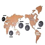 oiakus DIY Weltkarte Große Wanduhr, Hängende Uhr Minimalistische Holz 3D Personalisierte Zeitzone Stille Nicht tickende Wanduhr Büro Geografische Wandkunst Dek