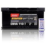 ENVA Autobatterie 12V 110Ah 920A Starterbatterie PKW Batterie Wartungsfrei +30% Startleistung inkl. Pollfett - Ersetzt 88Ah 90Ah 95Ah 100Ah 120