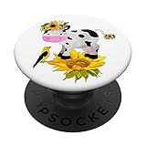 Sunflower Sonnenblume Gänseblümchen Kuh Mit Niedlichen Vogel PopSockets mit austauschbarem PopGrip