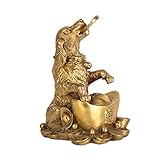DCLINA Feng Shui Chinesisches Reines Messing Sternzeichen Goldbarren Hundestatuen, Dekofigur für Zuhause und Büro, Reichtum und Glück Skulp
