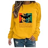 Notinzo Frauen Halloween Tops Sweatshirt Slim Fit Gedruckt Pullover Langarm Rundhals Bluse für Herbst Winter, B Gelb, 42