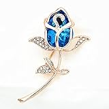 YANGCONG Frauen Brosche Pin Kristall Strass Rose Blume Brosche for Frauen Kleidung Zubehör Geschenk 210918 (Metal Color : E)