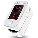 Oximeter zur Überwachung der Blutsauerstoffsättigung, Pulsfrequenz und des Blutperfusionsindex, tragbares und leichtes Pulsoximeter mit LED-Anzeige, Fingerpulsoxymeter inklusive 2 AAA Batterien (Rot)
