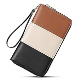 CLUCI Damen-Portemonnaie mit großem Fassungsvermögen, Leder, Designer-Reißverschluss, Kartenfach für Handy, Clutch, Handgelenk, Schwarz / Braun, Large, Vintag