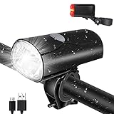 Opard Fahrradlicht Set, Fahrradlicht Frontlicht Vorne, Fahrradbeleuchtung LED, Fahrradlampe, USB aufladbar/StVZO Zugelassen mit Li-ion Akku/Wasserdicht/ 2 Licht-Modi Frontlicht und Rücklicht S