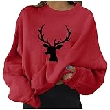 Weihnachten Sweatshirt Damen Pullover Lässiges Langarmshirt Oberteile Herbst Winter Langarm Tshirt Teenager Mädchen Shirts Bluse Pulli Mode Lose Jumper Rentier Muster Top Streetw