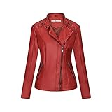 Sonojie Coole Kurze Biker Damen Lederjacke Female Kunstlederjacke mit Reißverschluss, Damen PU Lederjacke Bikerjacke Kurze Jacke Herbst Frühling Lederjacke Slim Stehkragen Taschen Jacke Top