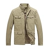 Yowablo Mäntel Herren Herbst und Winter Casual Stehkragen Jacke Plus Samt Dicke Reine Baumwolle Gewaschene Arbeitskleidung ( 3XL,1Khaki )