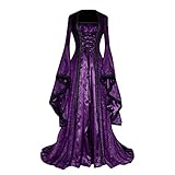 BIBOKAOKE Mittelalter Kleidung Damen Renaissance Kostüme Kleider für Halloween Karneval Hexe Gothic Cosplay Kostüm mit Trompetenärmel Mittelalter Kleid Party Kostüm Prinzessin Maxik