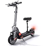 AZAMPA Elektroroller Erwachsene, 45 km Lange Reichweite, 500W Motor, 50 km / h Klappbar Elektro City Scooter mit Sitz und elektronischem Horn LCD Bildschirm, LED-Blinker, 10 Zoll Luftreifen - C1