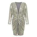 Mengove Winterkleid Damen Langarm Festlich Kleid Winter Damen Elegant Abendkleid Kurz Weihnachtskleid V Ausschnitt Partykleid Elastisch Blinkend Samtk