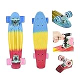 Skateboard Komplett 55 cm, Mini-Cruiser Retro-Skateboard Komplettboard für Kinder Jungen Mädchen Jugendliche Erwachsene Anfänger, Vintage Komplett Board, Led-Blitzräder, ABEC-7 Kugellager, T-T