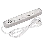 Steckdosenleiste mit Schalter 5 Steckdosen 2 USB-Ports Grau/Weiß