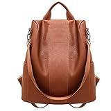 IRYNA Koreanischer Stil Frauen Kunstleder Rucksack Geldbörse Große Kapazität Anti-Diebstahl Mehrzweck-Schultertasche Satchel Handtasche, braun, M