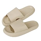 MoneRffi Herren Damen Badeschuhe Badeschlappen Slippers Cloudyzz Schlappen Sommer Streifen Hausschuhe Home Slippers rutschfeste Pantoletten Badelatschen Strand Sandale(Khaki,36/37 EU)