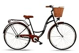 Goetze Classic Vintage Citybike Hollandrad Damenfahrrad Stahl Gestell Tiefeinsteiger 28 Zoll Alu Räder mit Rücktrittbremsen 3 Gang Shimano Nexus Nabenschaltung Weiden Korb Inklusiv!