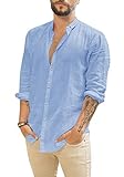 Gemijacka Herren Leinenhemd Kurzarm & Langarm Herren Hemd Sommerhemd Herren Regular Fit Freizeithemd, Blau, L