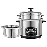 Reiskocher,(2-6L) Tragbarer Reiskocher Edelstahl Innentopf mit Dampfgarer,Warmfunktionen, für 1-11 Personen (Größe: 3L)