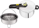 Tefal Secure 5 Schnellkochtopf P25307 | inklusive Dampfkorb mit Dreifuß | 6L Fassungsvermögen | Hochwertiger Edelstahl | 5-Fach Sicherheitssystem | Geeignet für alle Herdarten, inklusive Induk