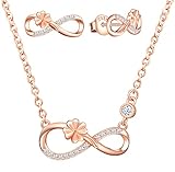 CPSLOVE Damen mädchen Halskette Ohrringe, Infinity Symbol-Blumenserie Schmuck-Sets, 925 silber halskette ohrringe, Unendlichkeitssymbol-Kleeblatt anhänger ohrringe, Eingelegter Zirk
