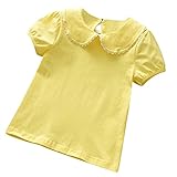 inhzoy Baby Mädchen Shirt Langarm T-Shirt Bluse mit Schleifenknoten Rüschen Kragen Kleinkinder Mode Oberteil Baumwolle Gelb D 92-98