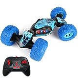 NAMFZX 2.4G Stunt-Fernbedienungsauto 4WD Flip Offroad-Kletterauto, Twisted RC-Auto, doppelseitiges Fahren, LED-Licht, Lieblings-Elektrospielzeugauto für Jungen (Rot, Blau)
