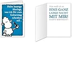 Sheepworld - Mini-Klappkarte, Geburtstagskarte Nr. 17 'Habe laaange überlegt, was ich Dir zum Geburtstag schenken soll ... Nun weiß ich es: Eine ganz lange Nacht mit mir!' (80517)