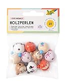 folia 22982 - Holzperlen Cute Animals, 10 runde Holzkugeln mit niedlichen Tiergesichtern, sortiert in 5 Motiven, Durchmesser 18 mm, zum Auffädeln für Ketten oder zum Basteln von Fig