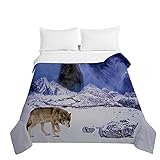 Chickwin Bettüberwurf Tagesdecke, 3D Wolf Drucken Tagesdecken Herbst Sommer Bettüberwürfe Prägemuster Wohndecke Mikrofaser Bettdecke für Einzelbett Doppelbett (Schnee Berg,130x150cm)