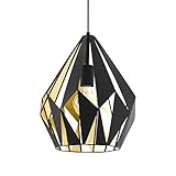 EGLO Pendellampe Carlton 1, 1 flammige Vintage Pendelleuchte, Retro Hängelampe aus Stahl, Farbe: Schwarz, gold, Fassung: E27, Ø 31