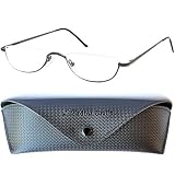 Halb Rund Metall Lesebrille Halbbrille, GRATIS Brillenetui und Brillenputztuch, Edelstahl Rahmen (Graphit) mit Federscharnier, Lesehilfe Damen und Herren +1.5 Diop