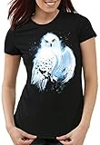CottonCloud Zauberhafte Eule Damen T-Shirt Harry zauberstab Besen zauberschule, Größe:XL