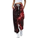 Berimaterry Sports Fashion Printed Casual Trousers Drawstring Ladies Loose Retro Women's Tanks & Camis Women Tanks (Red, XL)