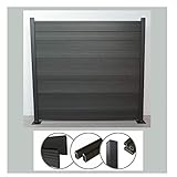 Komplettset WPC Zaun Sichtschutz Steckzaun (Höhe 185 cm/Breite 180 cm) mit Pfosten (2400 mm) zum Einbetonieren anthrazit (Serie WoodoTexel) (4 x Zaun + 5 Pfosten)